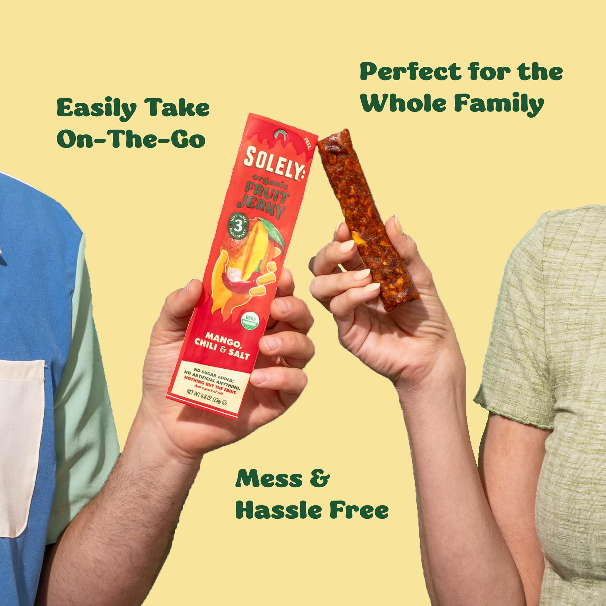 Solely - Organic Mango Fruit Jerky - 12 Individually Wrapped Fruit Strips - Fruit Leather Made from Dried Fruits - Healthy Snacks, Vegan - 0.8oz (23g)