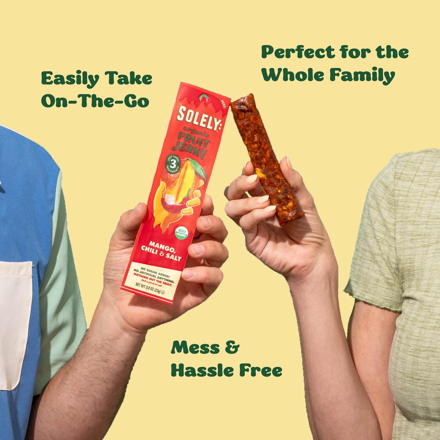SOLELY - Organic Mango Raspberry Fruit Jerky - 5 Individually Wrapped Fruit Strips - Fruit Leather - Healthy Snacks for Adults & Kids - Non GMO, Vegan