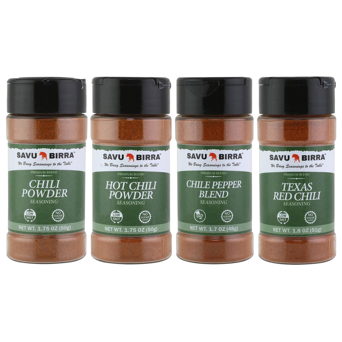 Savu Birra Gourmet Chili Seasoning 4 Pack - Texas Red Chili, Chili Powder & Hot Chili Powder, Chile Pepper Blend