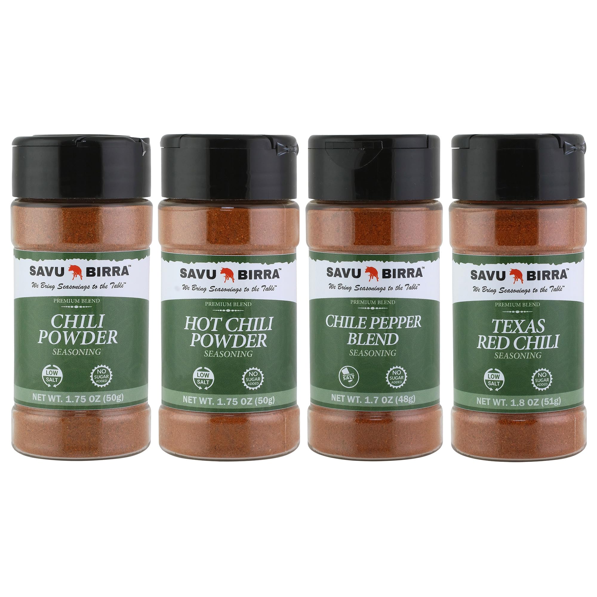 Savu Birra Gourmet Chili Seasoning 4 Pack - Texas Red Chili, Chili Powder & Hot Chili Powder, Chile Pepper Blend