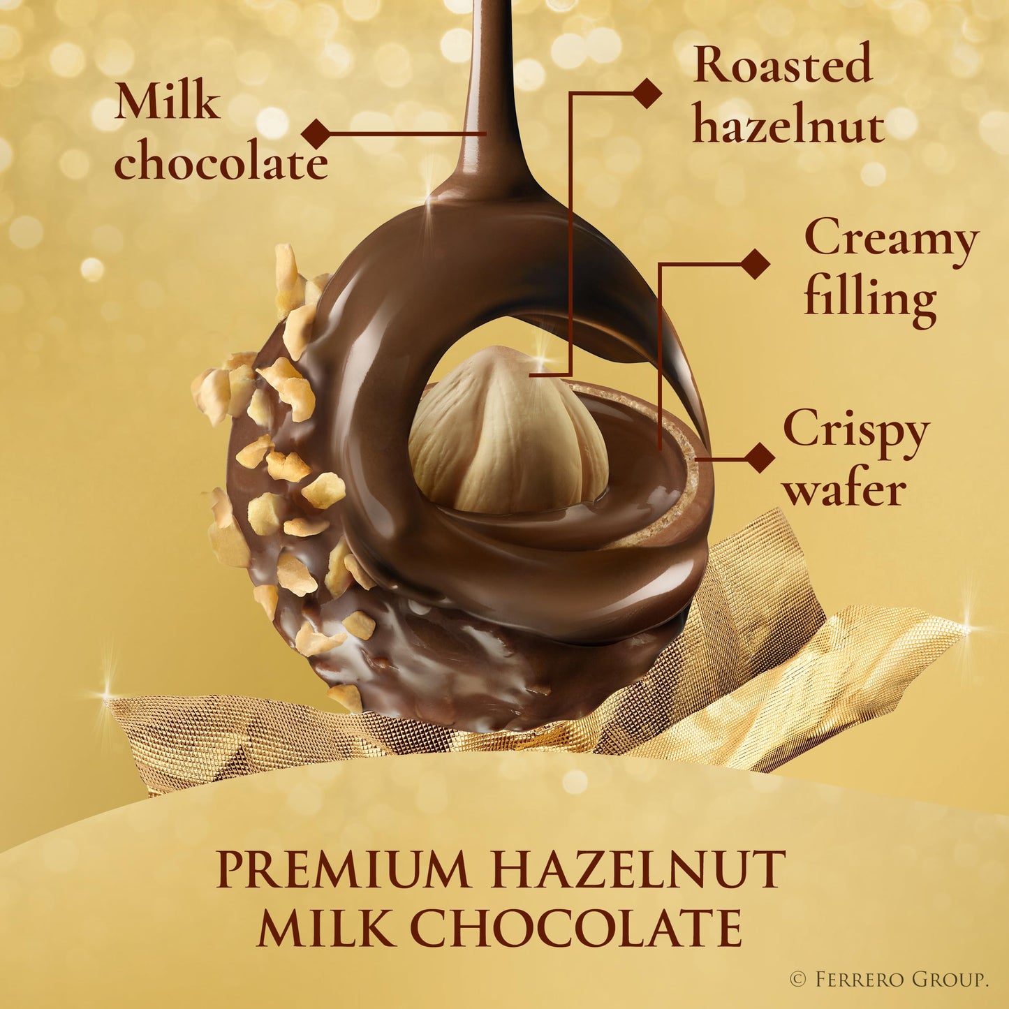 Ferrero Rocher Gourmet Hazelnut Milk Chocolate, 3 Individually Wrapped Chocolates, 1.3 oz