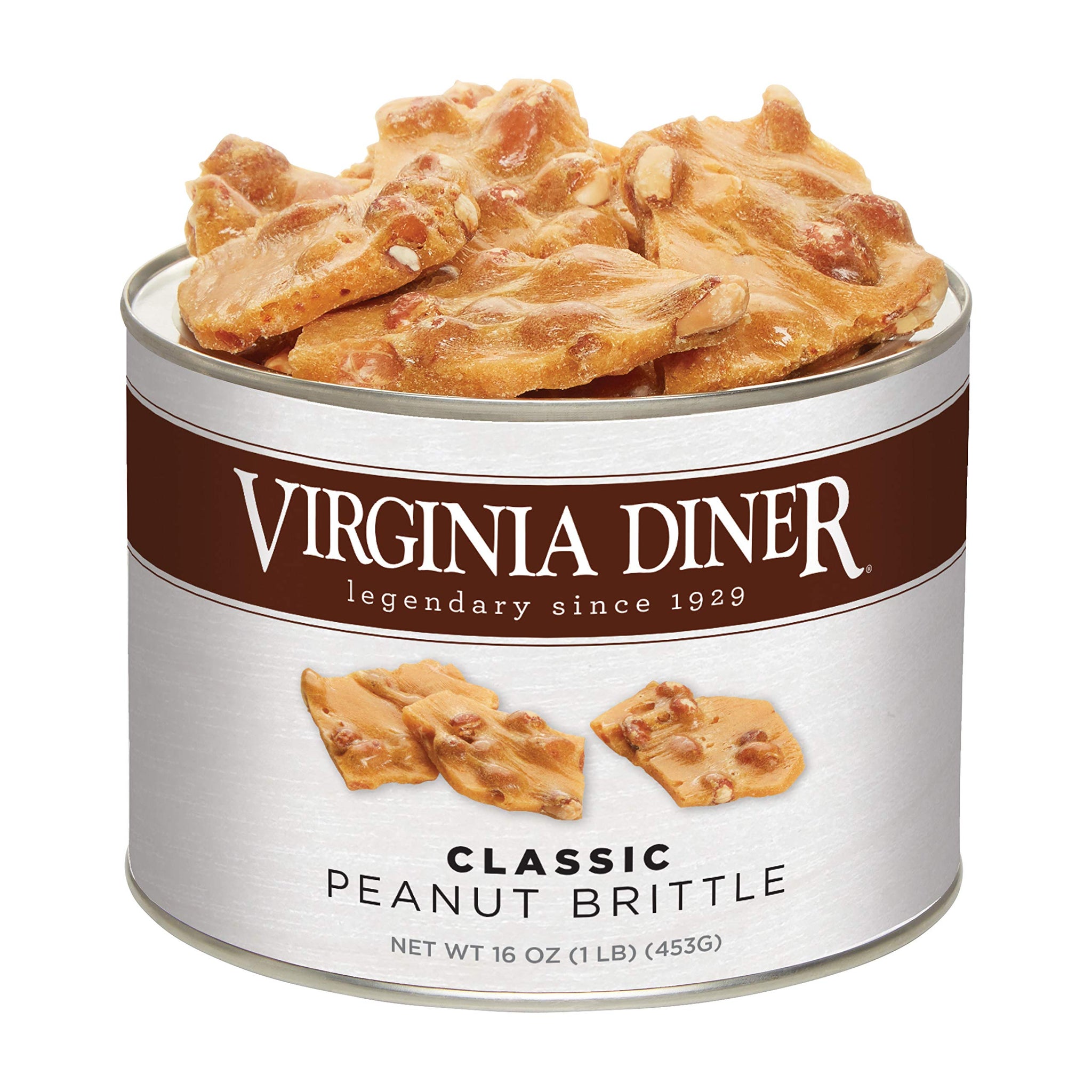 Virginia Diner Gourmet Natural Classic Peanut Brittle - XL Buttery Virginia Peanuts Non-GMO, Preservative Free Gifts from Virginia Since 1929-16 Oz
