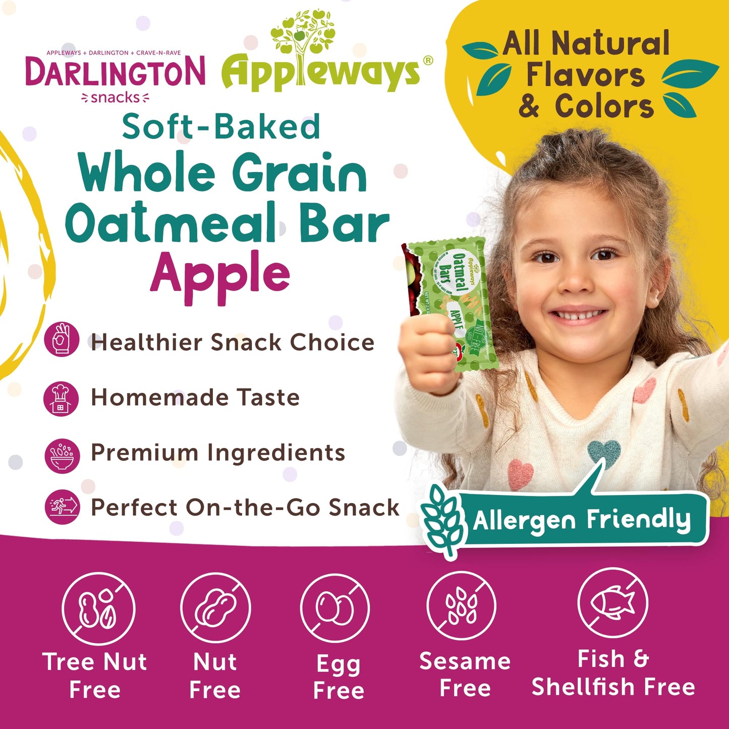 Appleways Apple Oatmeal Bars, 2.4 oz, 160 Count - Individually Wrapped, Whole Grain Soft Baked Oat Snack Bars, Healthy and Nut-Free Breakfast Bar