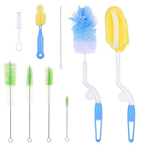 Baby Bottle Cleaning Kit - Set of 9 Cleaning Brushes for Cleaning Baby Milk/Water Bottles, Nipples, Caps, Straws, Tubes, etc. - Makes Your Bottle