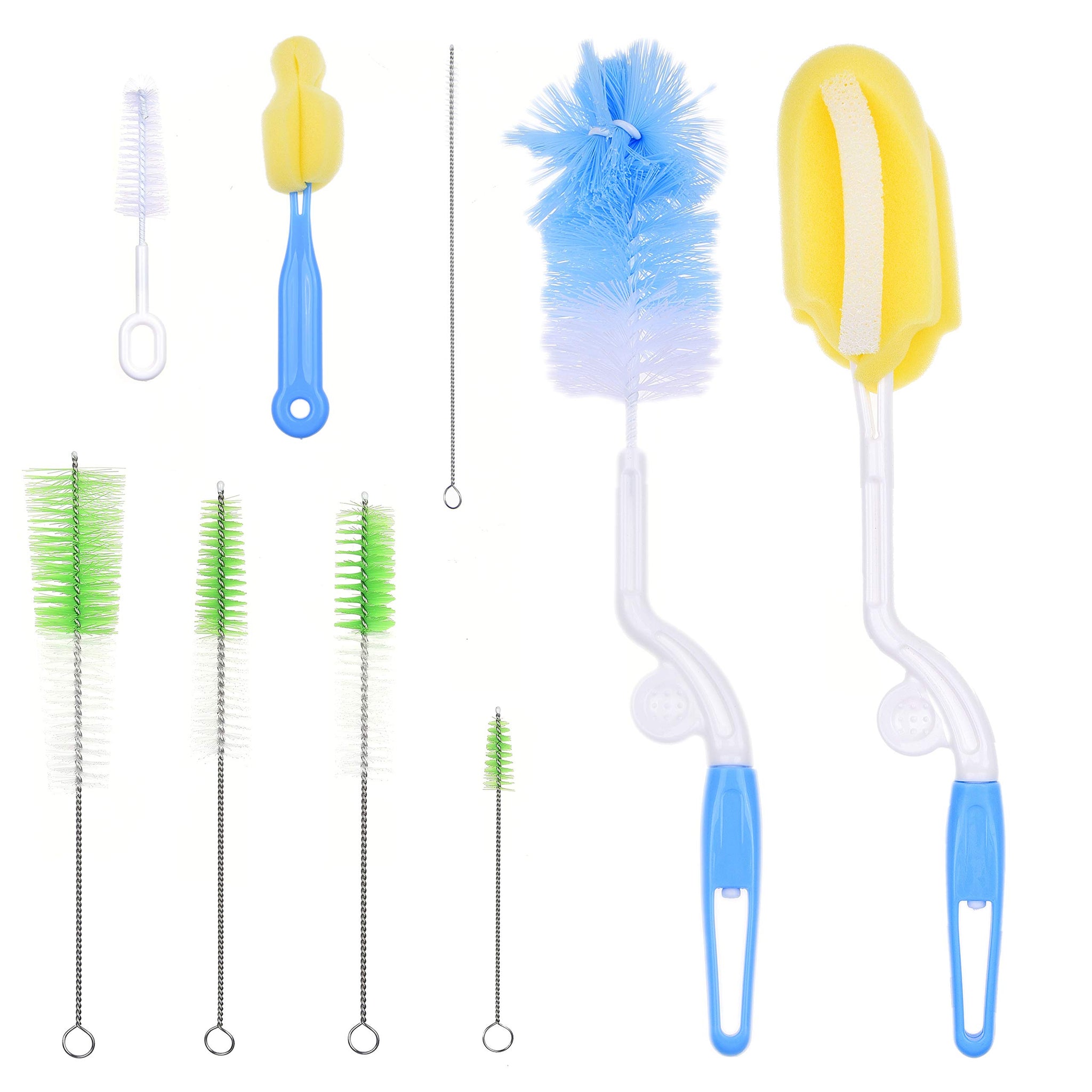 Baby Bottle Cleaning Kit - Set of 9 Cleaning Brushes for Cleaning Baby Milk/Water Bottles, Nipples, Caps, Straws, Tubes, etc. - Makes Your Bottle