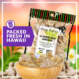 Asia Trans Li Hing Mui Dried Ginger Candy - Crystallized and Preserved Asian Fruit Slices with Plum Powder - Fresh-Packed Chews with Light Sugar