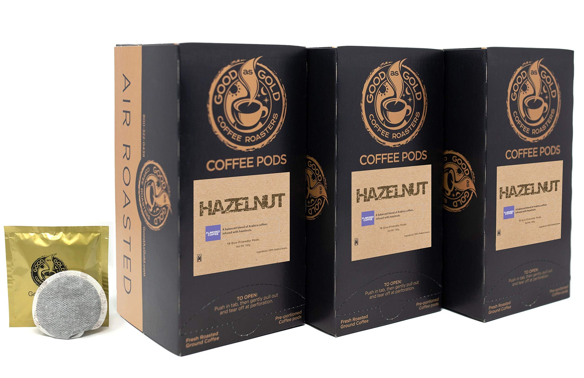 HAZELNUT COFFEE PODS - Good As Gold Coffee - (3 Pack Special = 54 Coffee Pods)