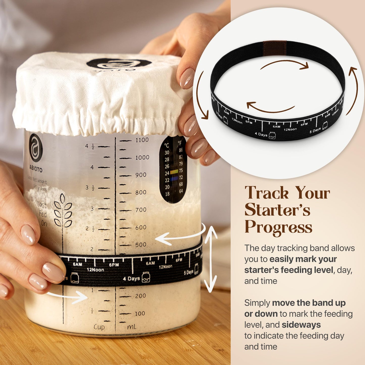 Sourdough Starter Kit with 40 oz Glass Jar - Extra Thermometer Strips and Breathable Covers Included in Sourdough Starter Jar Kit - A Perfect