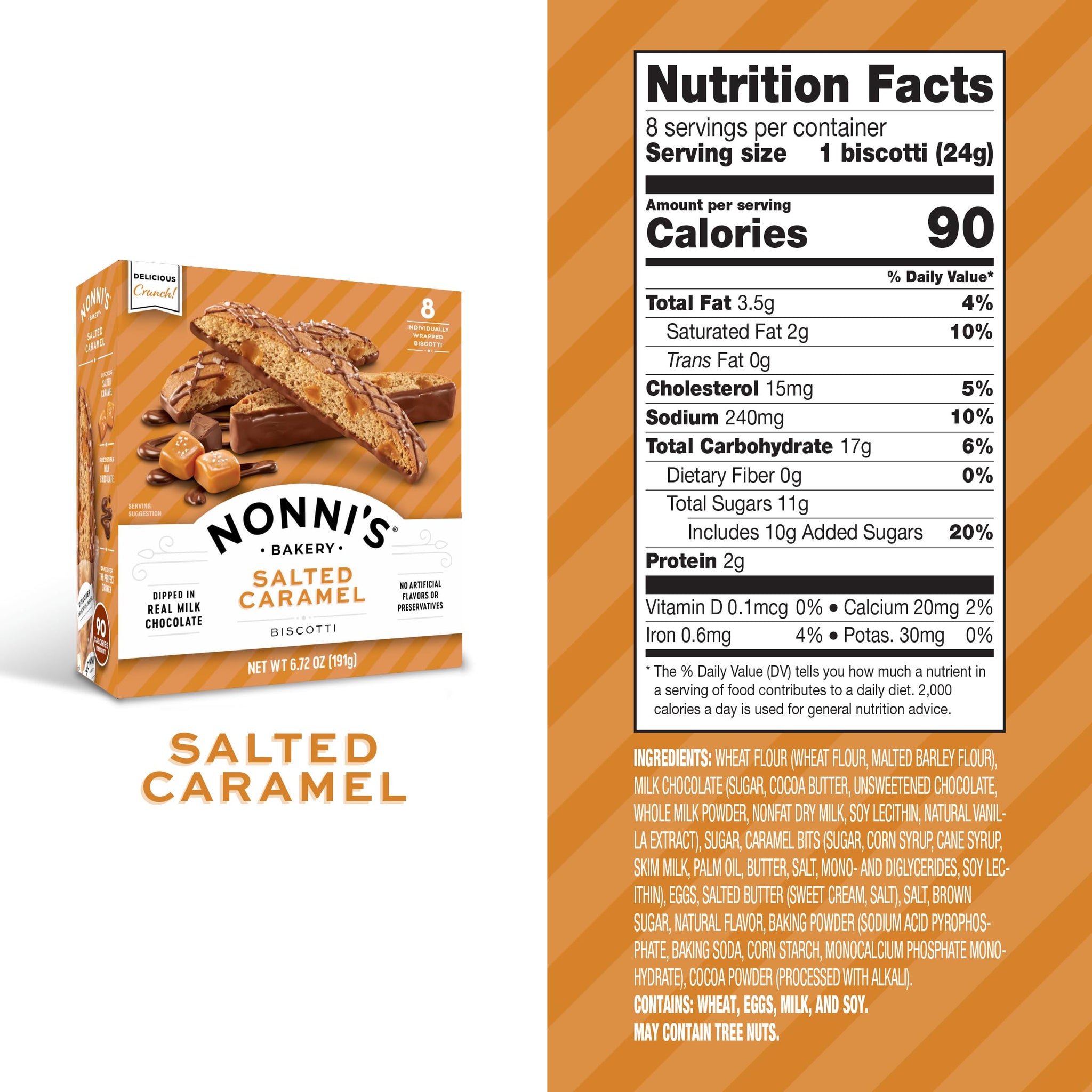 Nonni's Salted Caramel Biscotti, Individually Wrapped Italian Cookie Snacks, 8 Servings (Pack of 1)