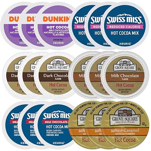 Premium Hot Chocolate K-Cup Variety Sampler Pack 18ct- Six Different Cocoa Flavors (3ea) from your Favorite Brands- Grove Square Milk & Dark, Laura