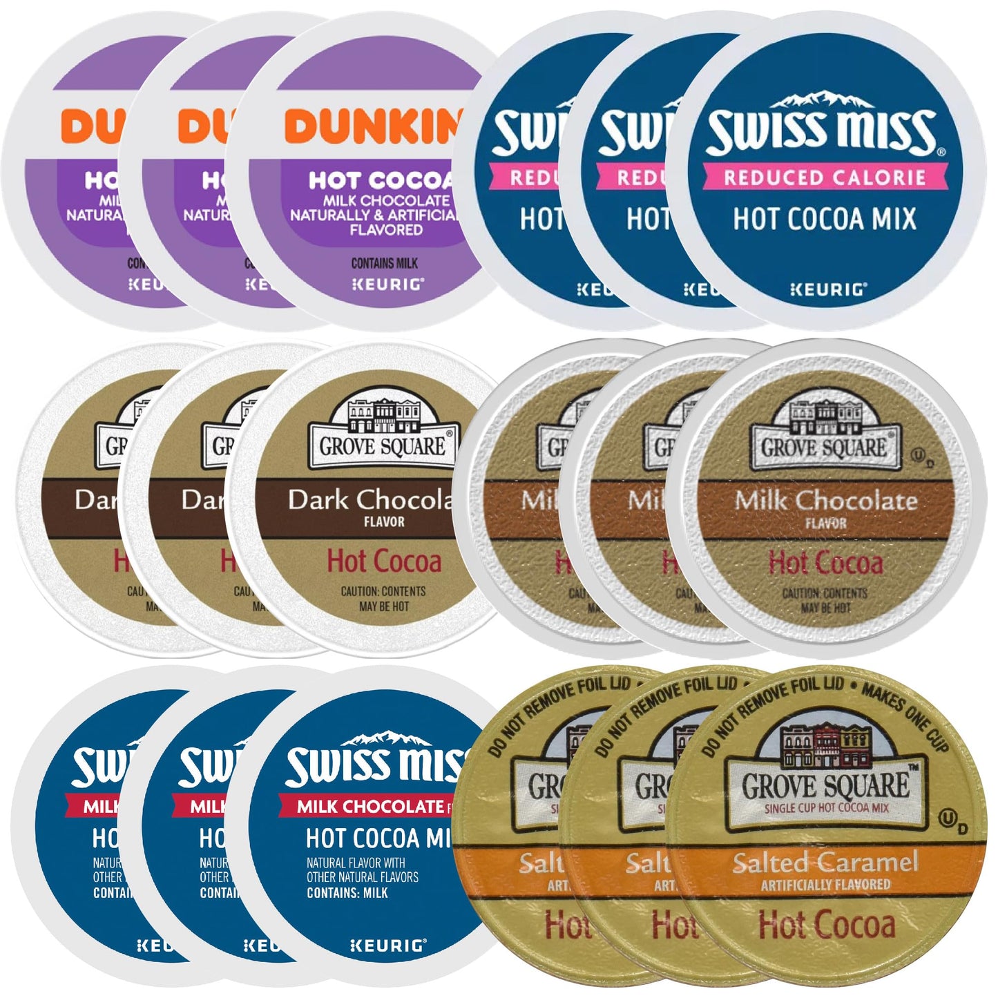 Premium Hot Chocolate K-Cup Variety Sampler Pack 18ct- Six Different Cocoa Flavors (3ea) from your Favorite Brands- Grove Square Milk & Dark, Laura
