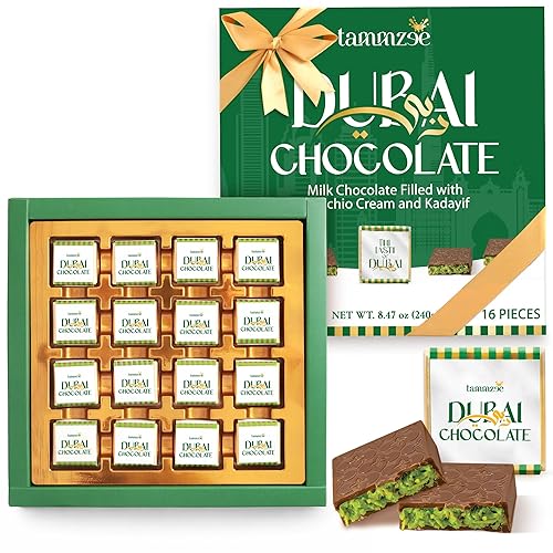 Mothers Day Dubai Chocolate Gift, 16 Count Individually Wrapped Premium Chocolates, Luxury Dubai Chocolate Gift Box for Sharing with Friends and Loved