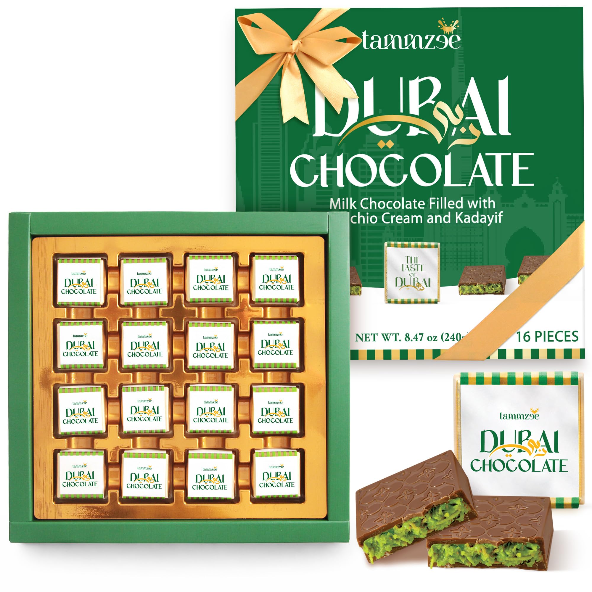 Mothers Day Dubai Chocolate Gift, 16 Count Individually Wrapped Premium Chocolates, Luxury Dubai Chocolate Gift Box for Sharing with Friends and Loved