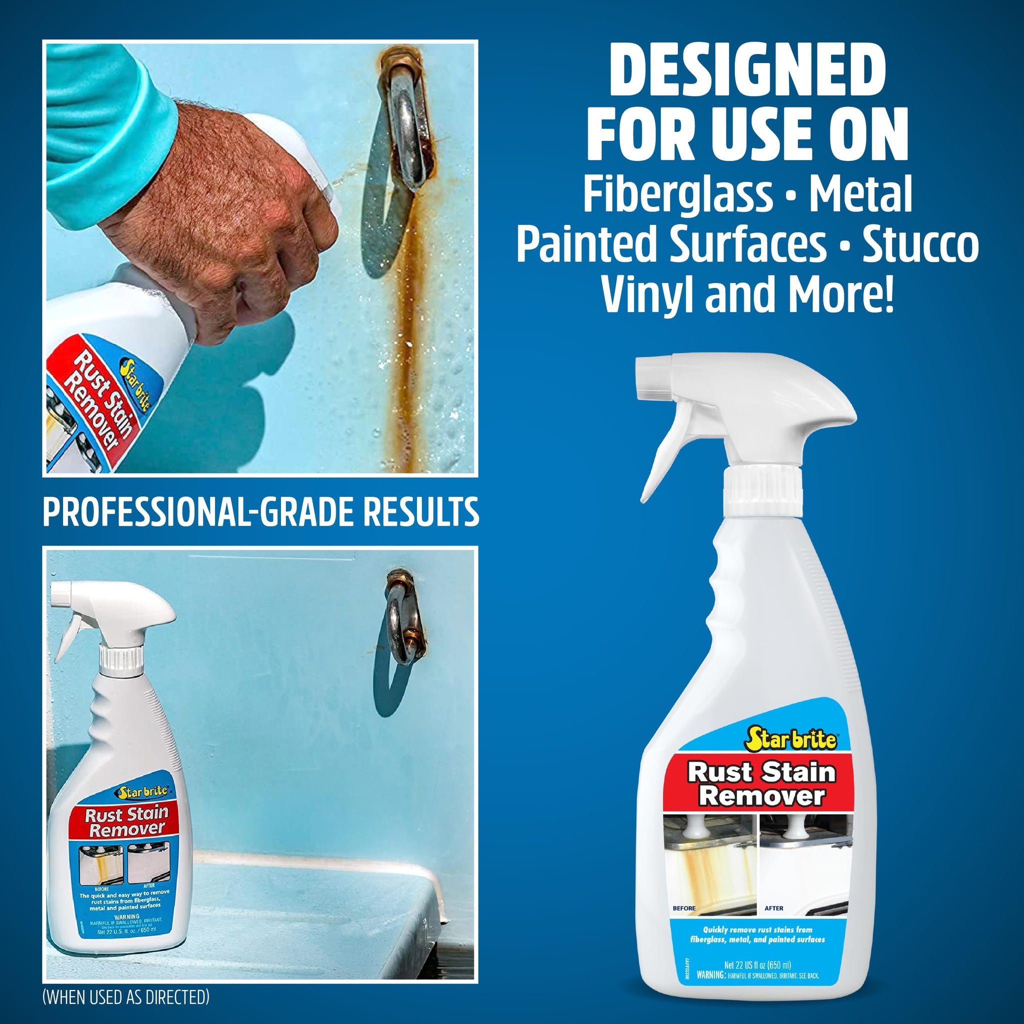 STAR BRITE Rust Stain Remover Spray - Instantly Dissolve Corrosion Stains on Fiberglass, Vinyl, Fabric, Metal & Painted Surfaces - Also Removes