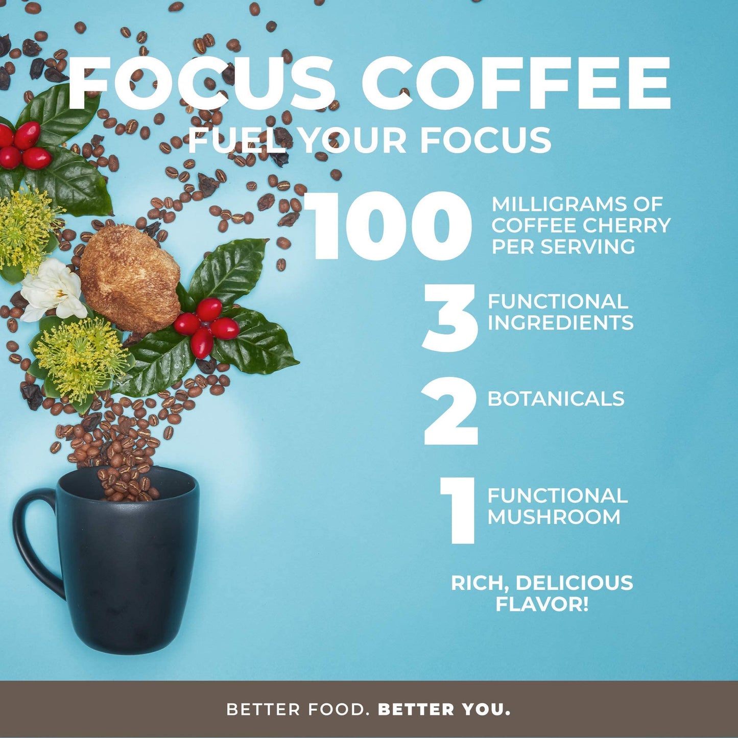 Laird Superfood Focus Coffee, Medium Roast Ground Coffee Infused with Functional Mushrooms and Botanical Adaptogens, 12 oz. Bag