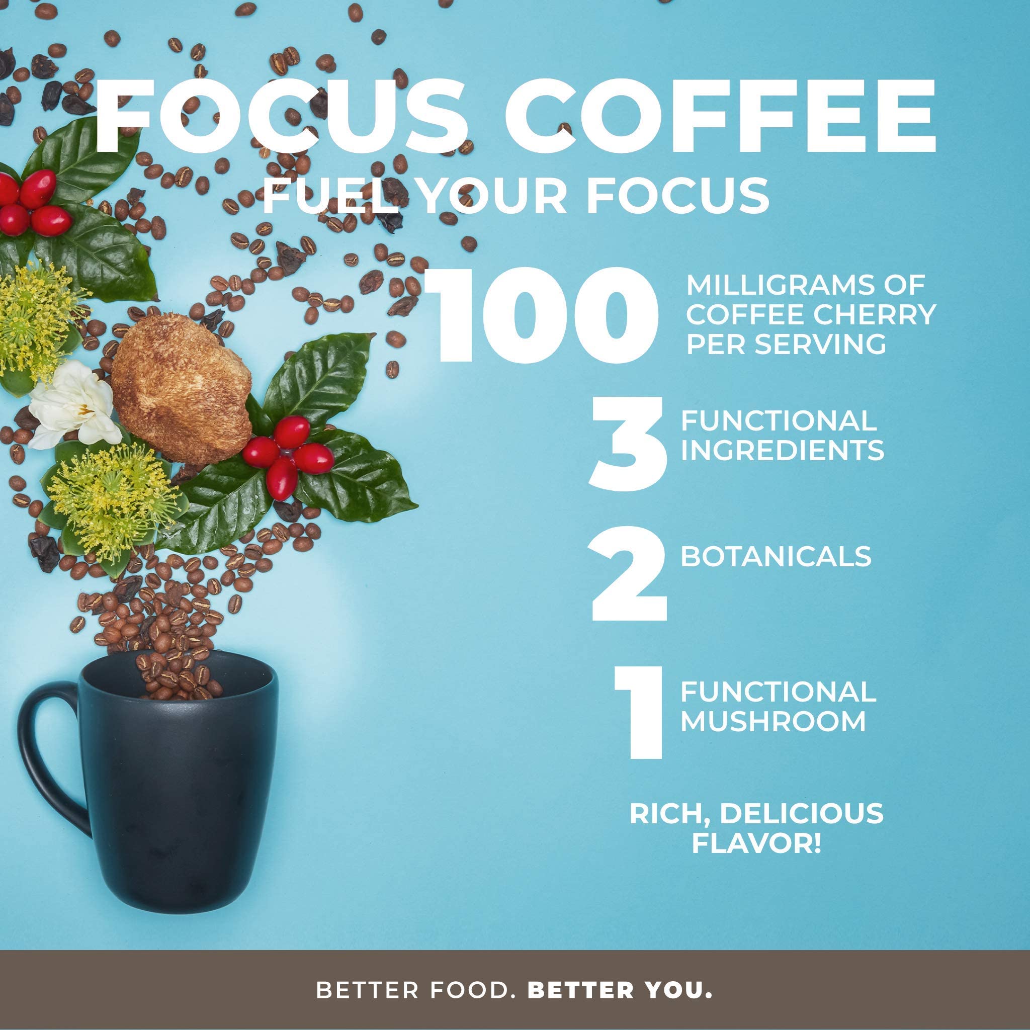 Laird Superfood Focus Coffee, Medium Roast Ground Coffee Infused with Functional Mushrooms and Botanical Adaptogens, 12 oz. Bag