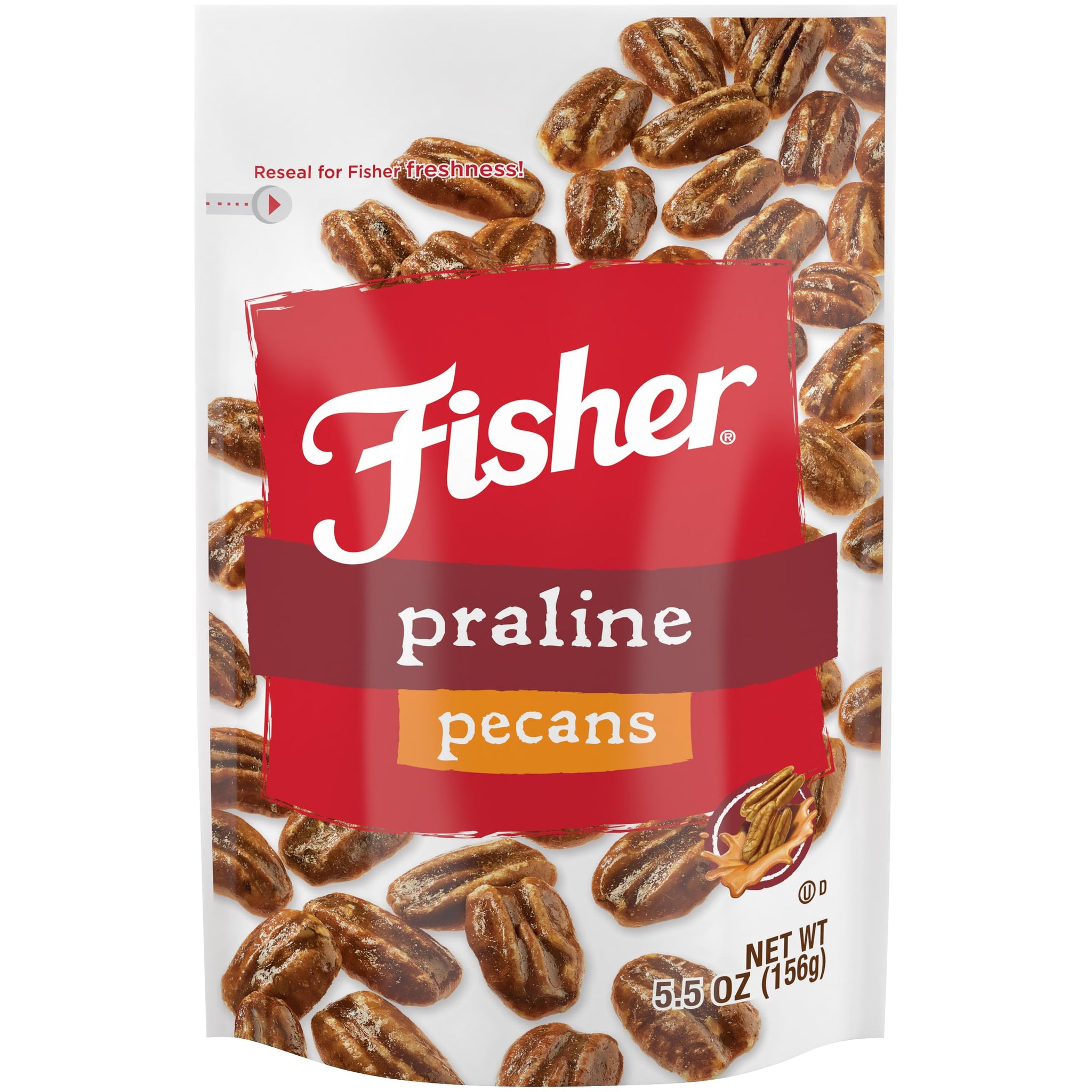 Fisher Snack Praline Pecans, 5.5 oz (Pack of 1), Resealable Pouch, Mammoth Candied Pecans, Perfect for Gifting or Personal Enjoyment, Crunchy