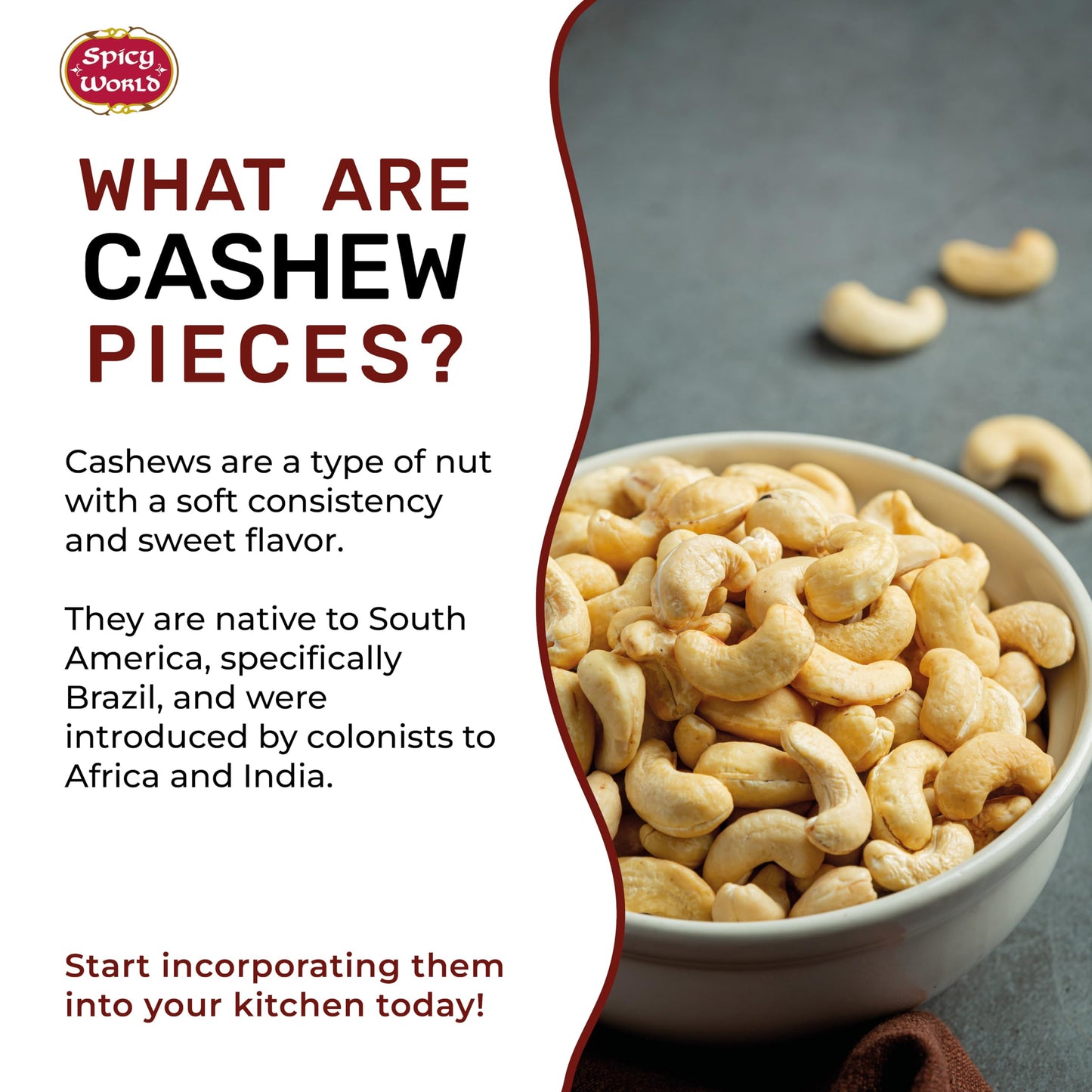 Spicy World Raw Cashew Pieces 80oz (5 LBS) - Natural Bulk Raw & Unsalted Cashews for Cooking, Baking & Topping, Gluten Free, Vegan, Keto, Paleo
