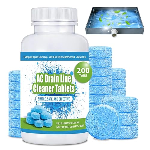 AC Drain Line Cleaner (200 Count)- Prevents Odors, Keeps HVAC Drain Pan Clean,No-Residue, Water-Soluble, Fast-AC Line Cleaner For HVAC Window Units