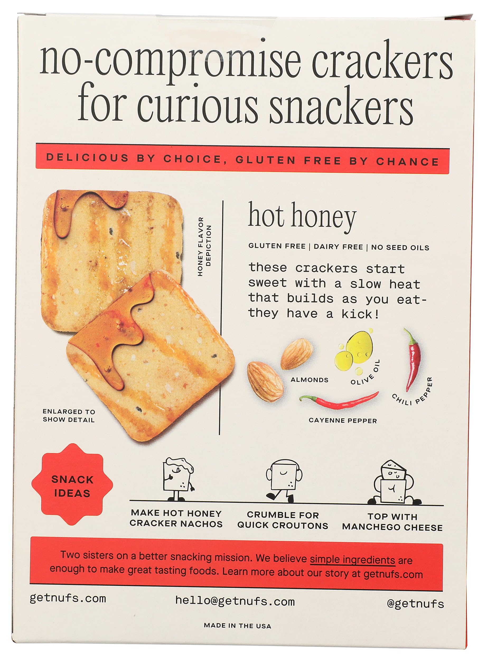 Nufs, Crackers Crispy Hot Honey, 4.25 Ounce