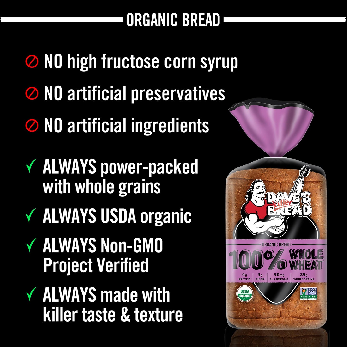 Dave's Killer Bread 100% Whole Wheat, Organic Whole Wheat Bread, 25 oz Loaf