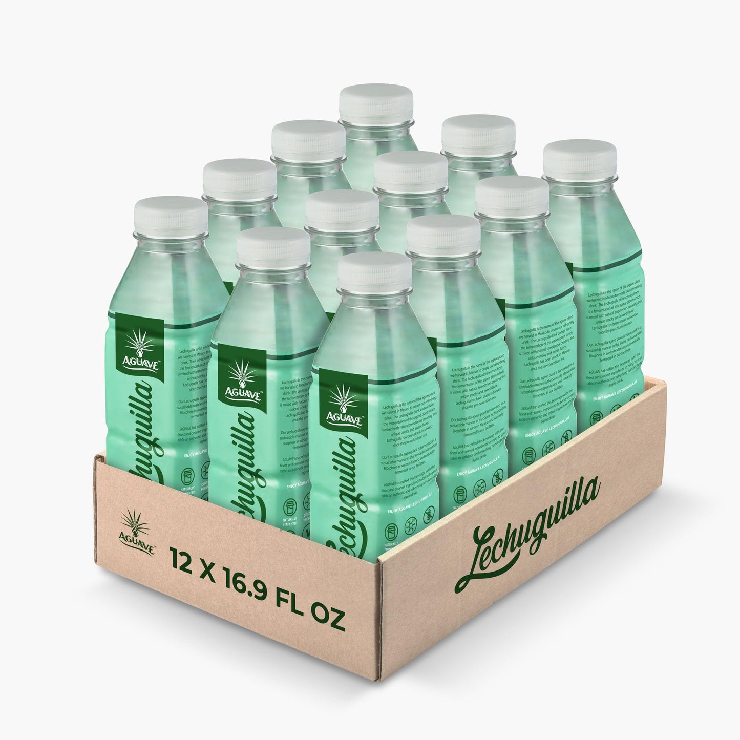 AGUAVE Prebiotic Mexican Drink - Fermented Agave LECHUGUILLA Beverage | Low Sugar Healthy Soda Alternative | Natural Gut Health Drink | 12-Pack