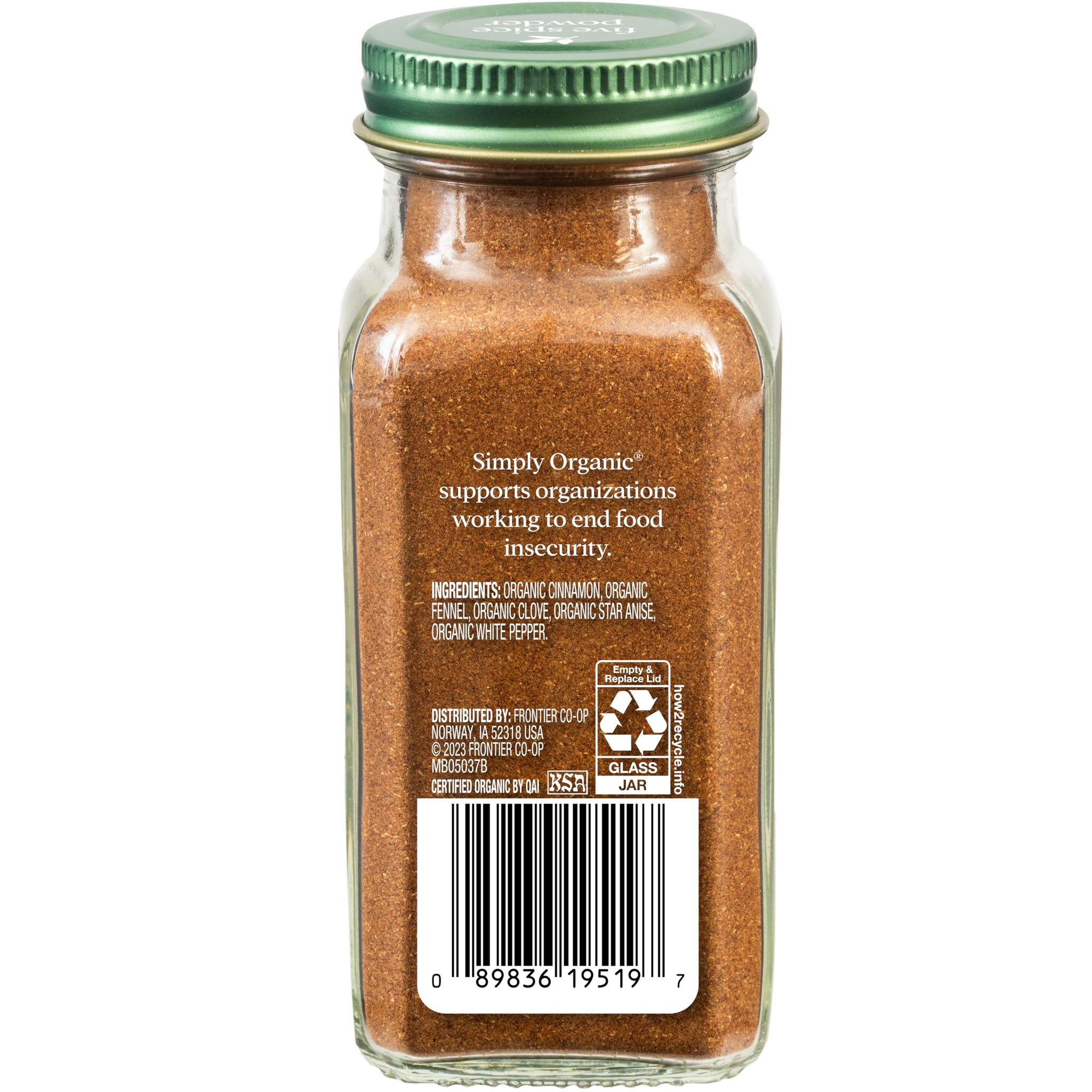 Simply Organic Five Spice Powder, 2.01 Ounce, Cinnamon, Fennel Seed, Cloves, Star Anise & White Pepper, Non GMO, Kosher