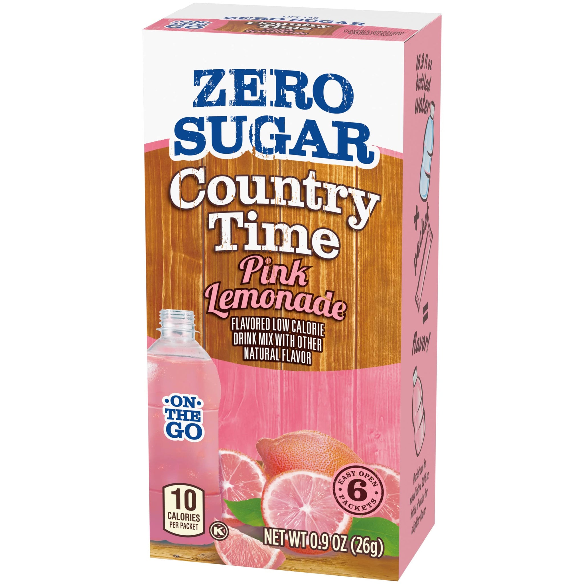 Country Time Zero Sugar Pink Lemonade Drink Mix, 6 ct On-the-Go Packets, 8 per Case