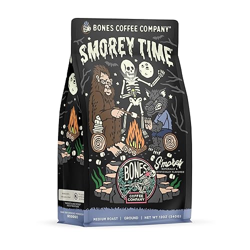 Bones Coffee Company S'morey Time, S'mores and Graham Crackers Flavored Coffee, Medium Roast Low Acid Arabica Beans Compatible with Auto drip