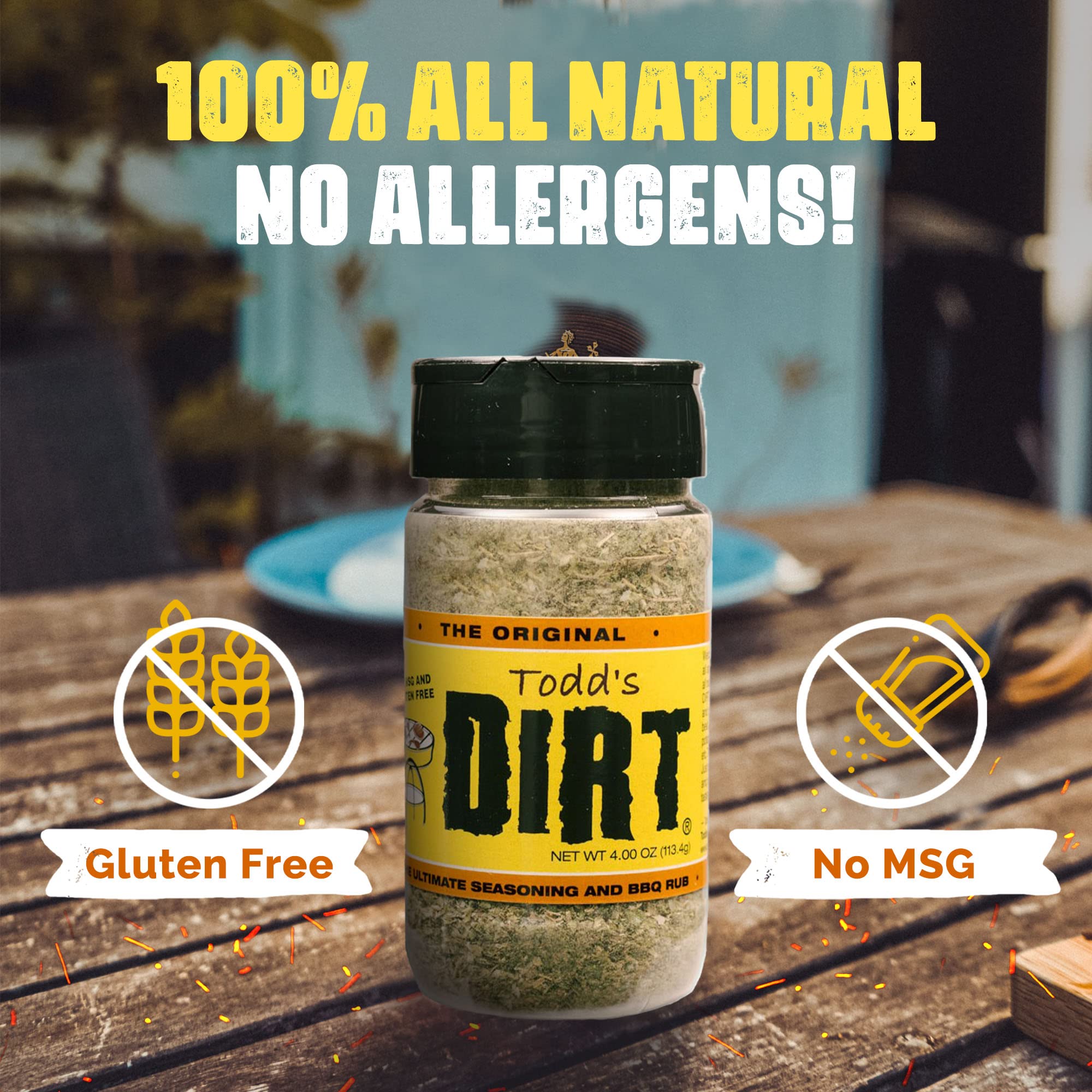 Todd’s DIRT - Original DIRT Medium 4.0 oz Bottle, All Purpose Seasoning & BBQ Rub, Gourmet Mild Savory Seasoning/Rub that’s GREAT ON EVERYTHING, 100%