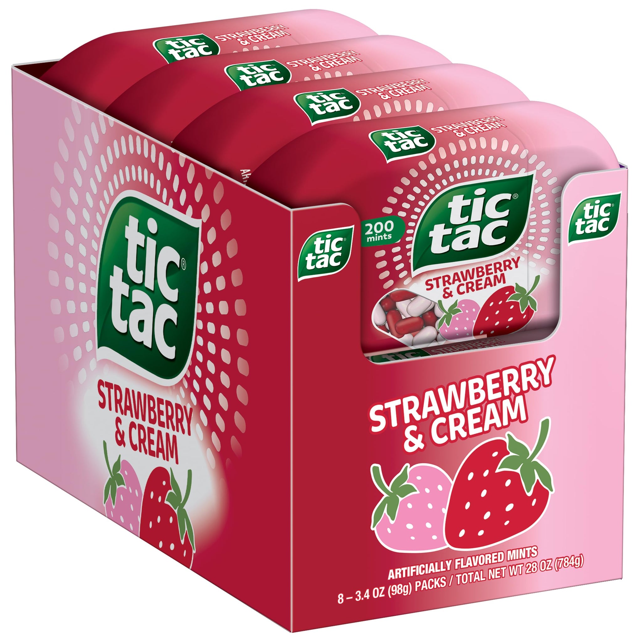 Tic Tac Strawberry & Cream, On-the-Go Pocket-Sized Mints, 200 pieces, Bulk 8 Pack, 3.4 oz Each