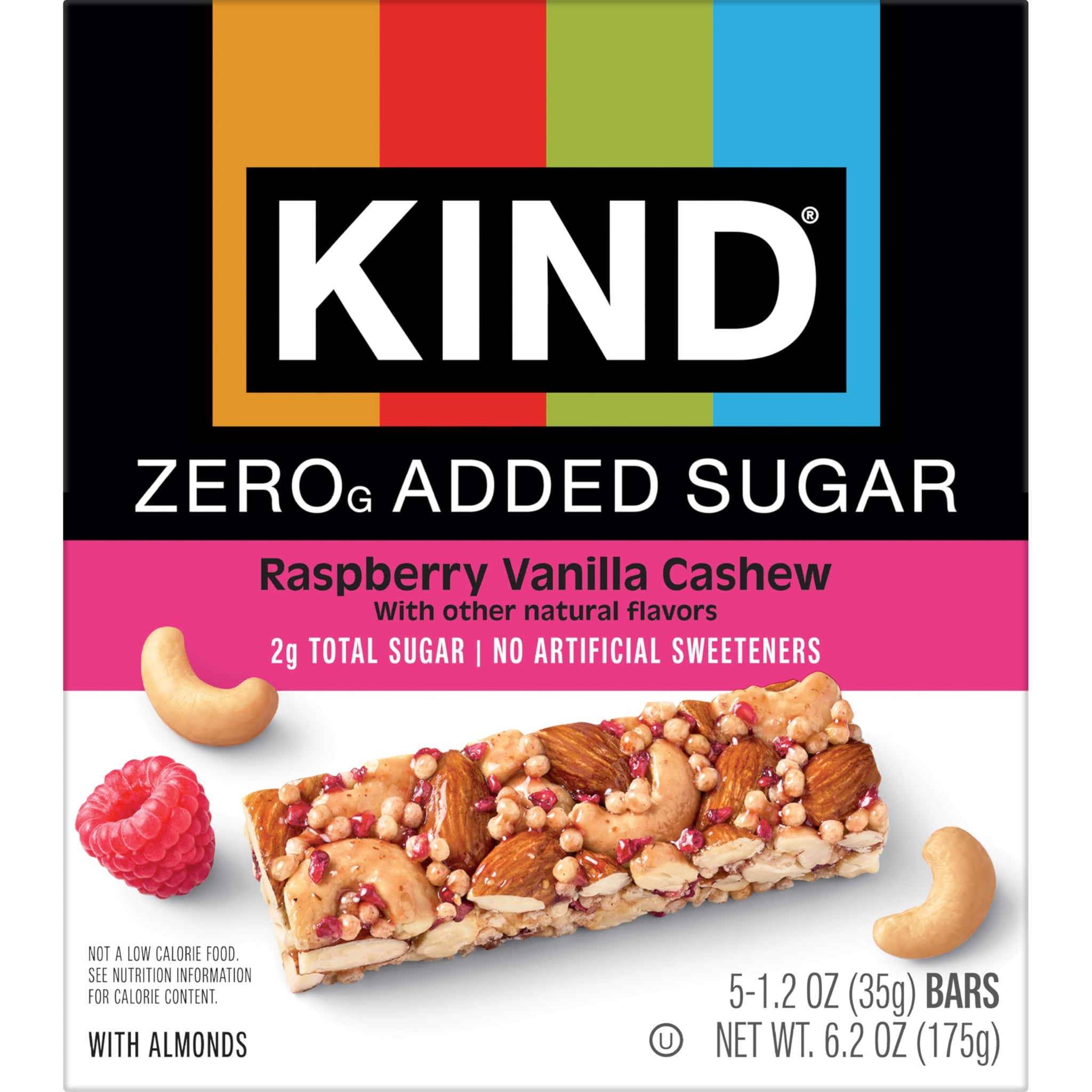 KIND ZEROg Added Sugar Keto Snack Bars, Low Sugar, Gluten Free, Raspberry Vanilla Chashew, 5 Count