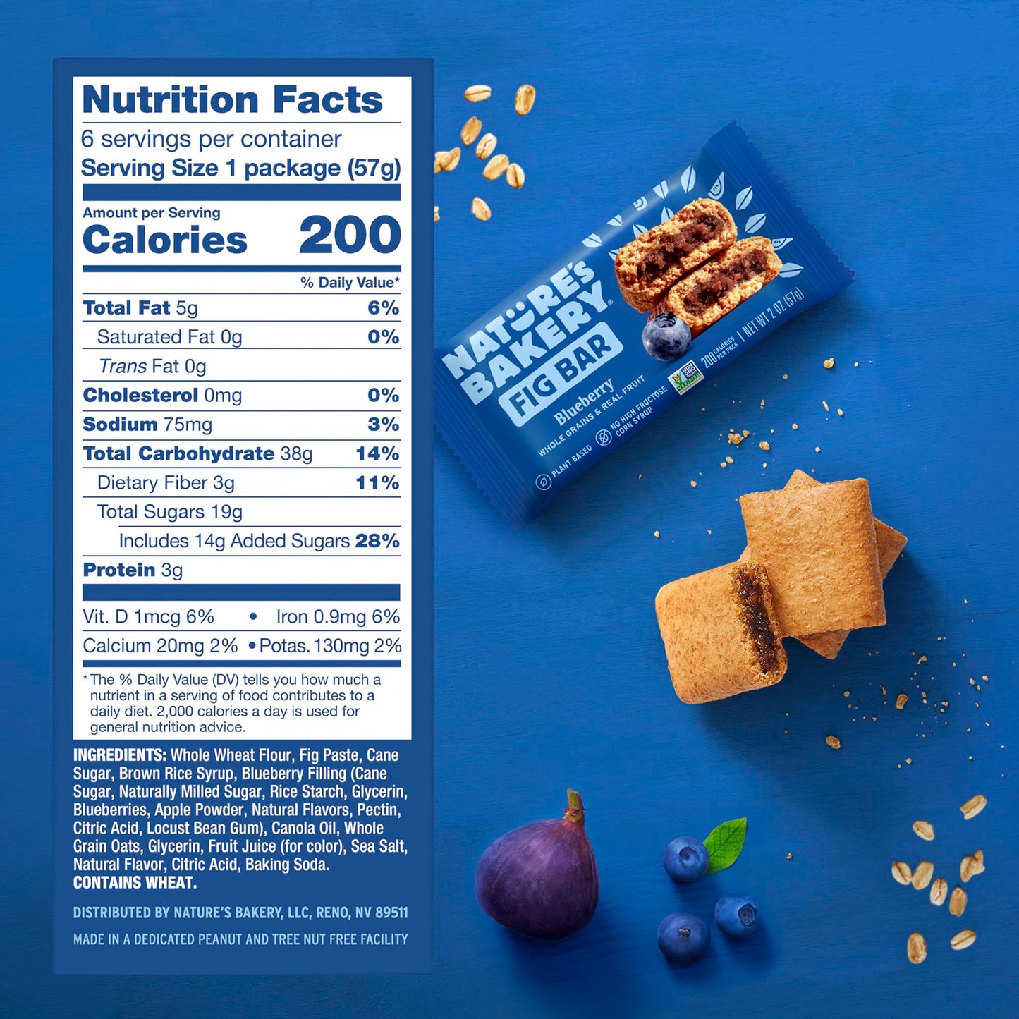 Nature’s Bakery Whole Wheat Fig Bars, Blueberry, Real Fruit, Vegan, Non-GMO, Snack bar, 6 Count (Pack of 6)