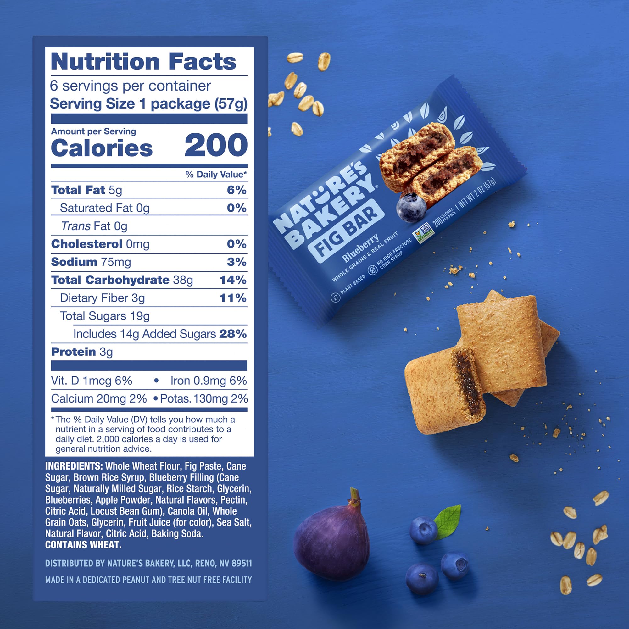 Nature’s Bakery Whole Wheat Fig Bars, Blueberry, Real Fruit, Vegan, Non-GMO, Snack bar, 6 Count (Pack of 6)