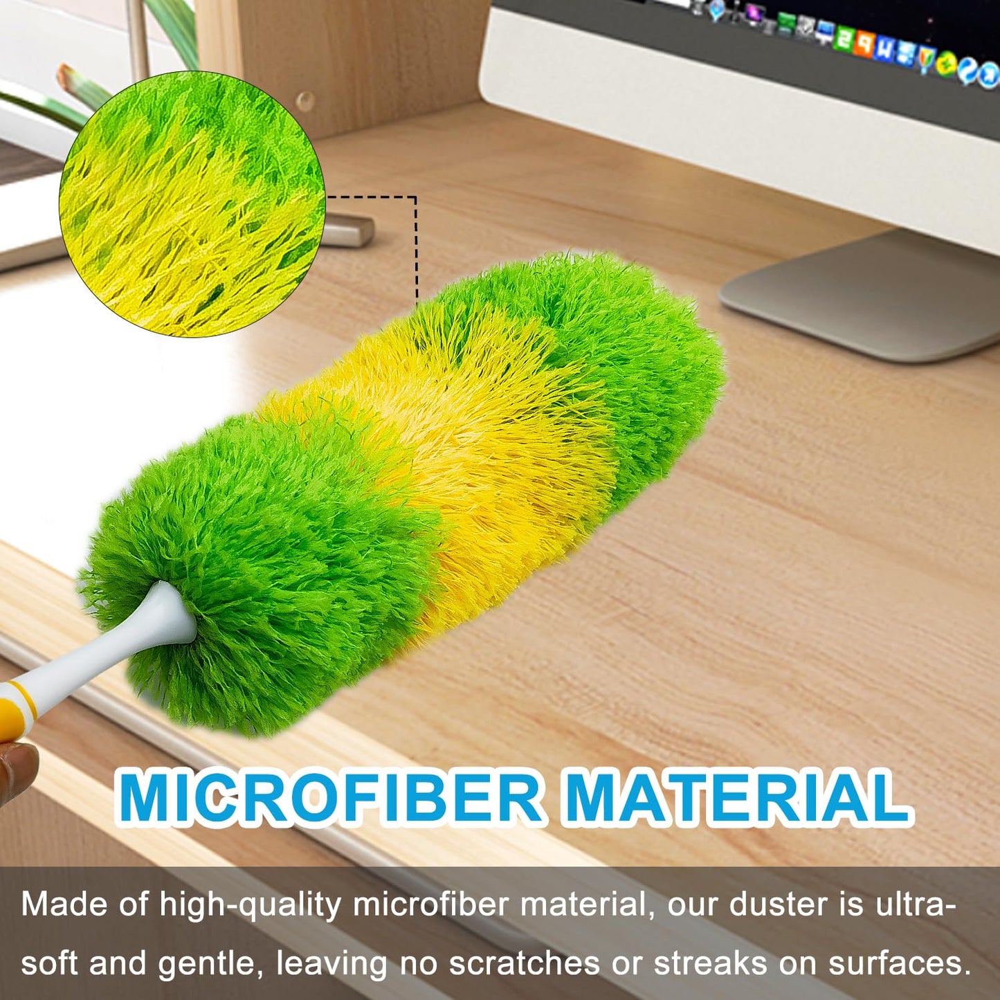 2 Pack 20-inch Microfiber Dusting Dusters with Non-Slip Handles and Bendable Microfiber Duster Heads, Perfect for Household Cleaning, Office Cleaning