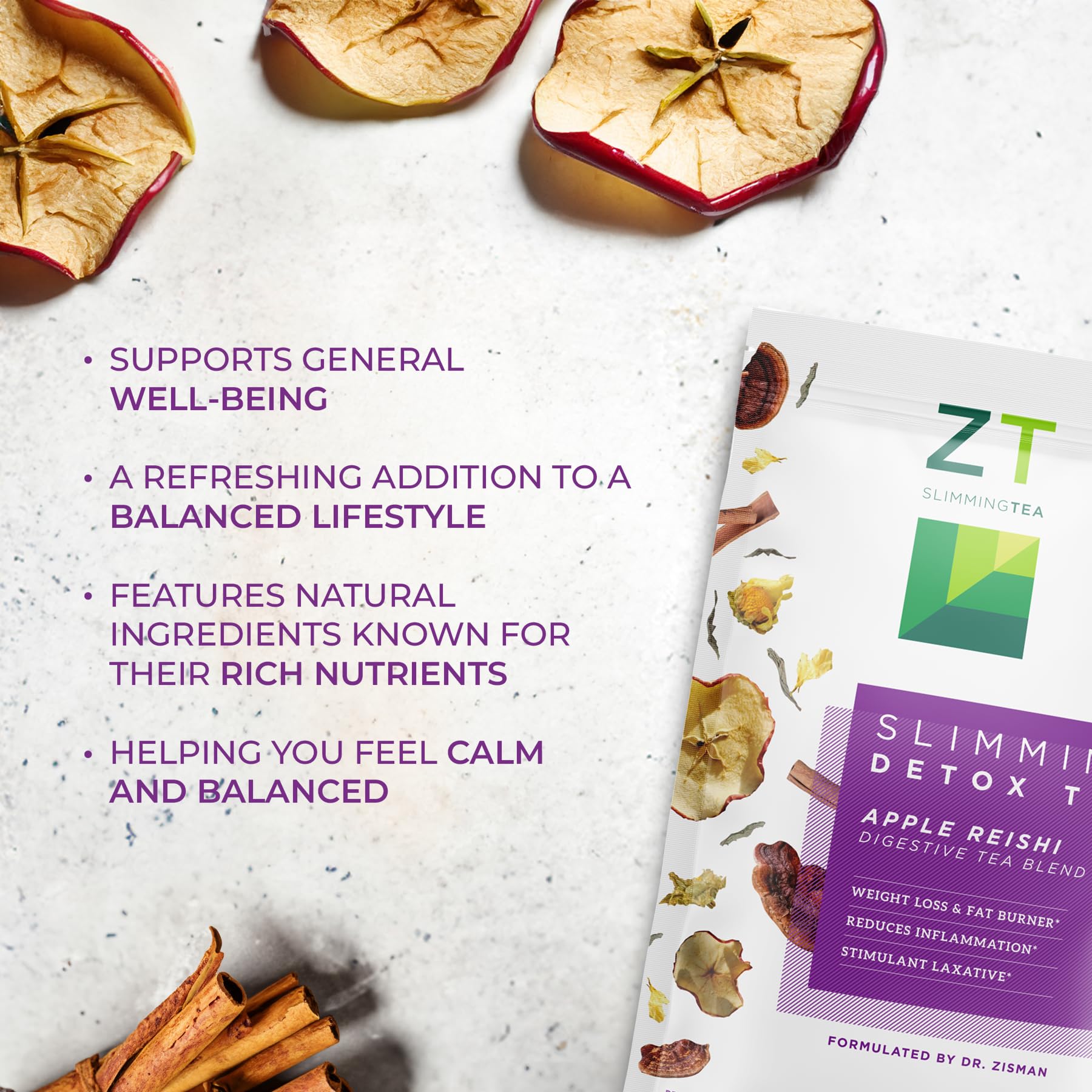 Dr. Zisman ZT Wellness Tea - Apple Reishi Herbal Blend - Refreshing Tea for Daily Balance (28 Bags), Crafted for a Vibrant Lifestyle