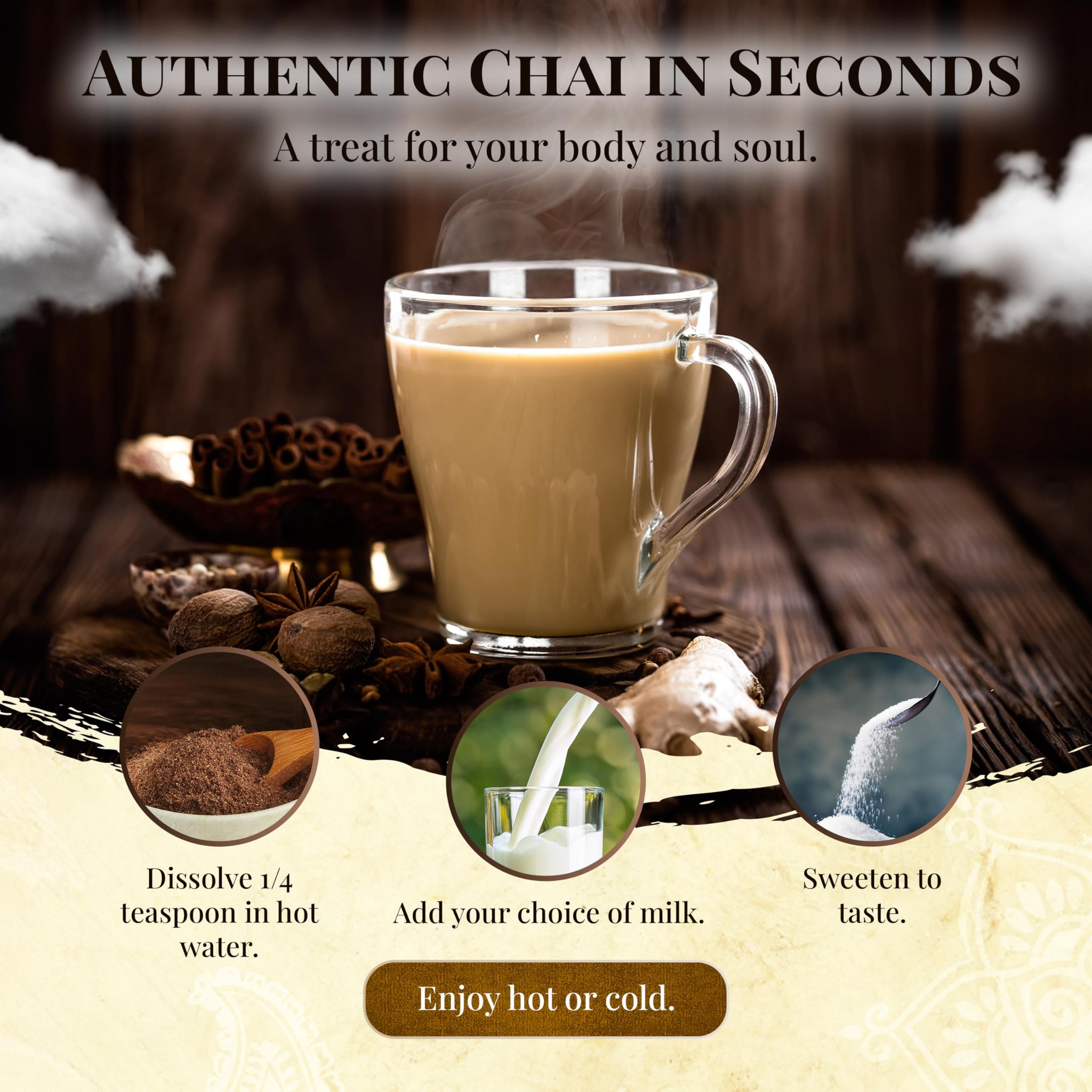 Blue Lotus Chai - Traditional Masala Chai - Makes 265 Cups - Just Add Hot Water, No Steeping, No Gluten - 8 Ounce Masala Spiced Chai Powder