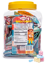 Candy Bricks, 24 Individual Party Favor Bags of Tutti Frutti Flavored Blocks for Construction Themed Fun, Brick Shaped Cake Topper and Party Candy in