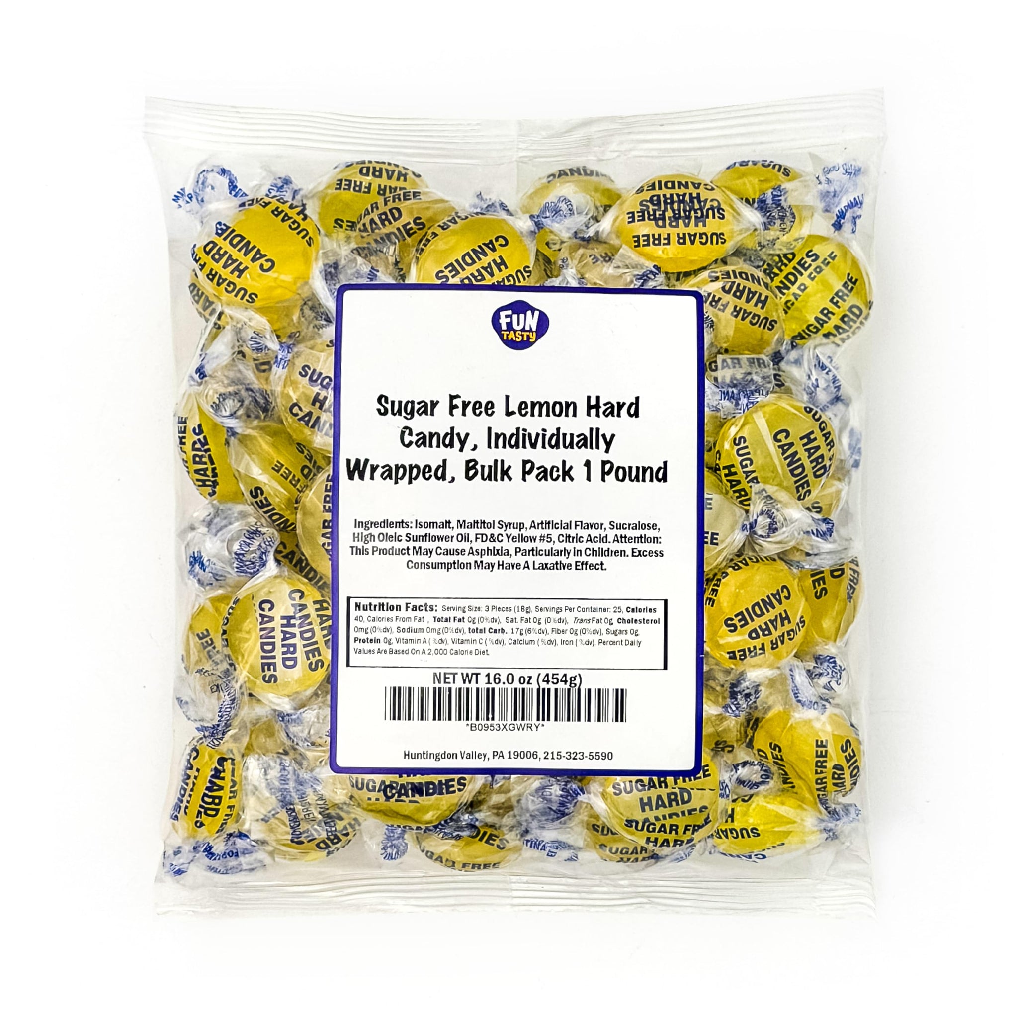 Sugar Free Lemon Drops - 1 Pound Pack - Sugar Free Hard Candy - Lemon Candy for Office, Snacking & Gifting - Individually Wrapped Sugarless Citrus