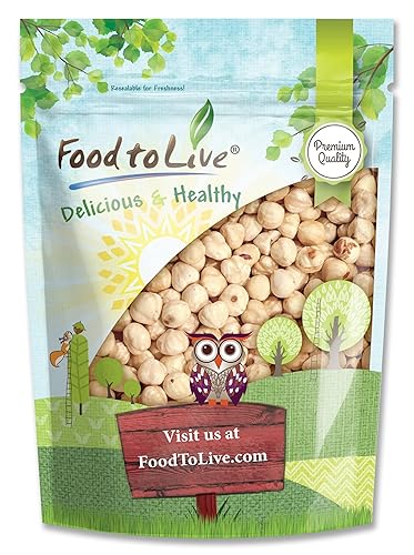 Food to Live Blanched Hazelnuts, 8 Oz Raw Whole Filberts, No Skin, Unsalted, Unroasted Nuts, Vegan Snack, Kosher. Keto. Good Source of Vitamins