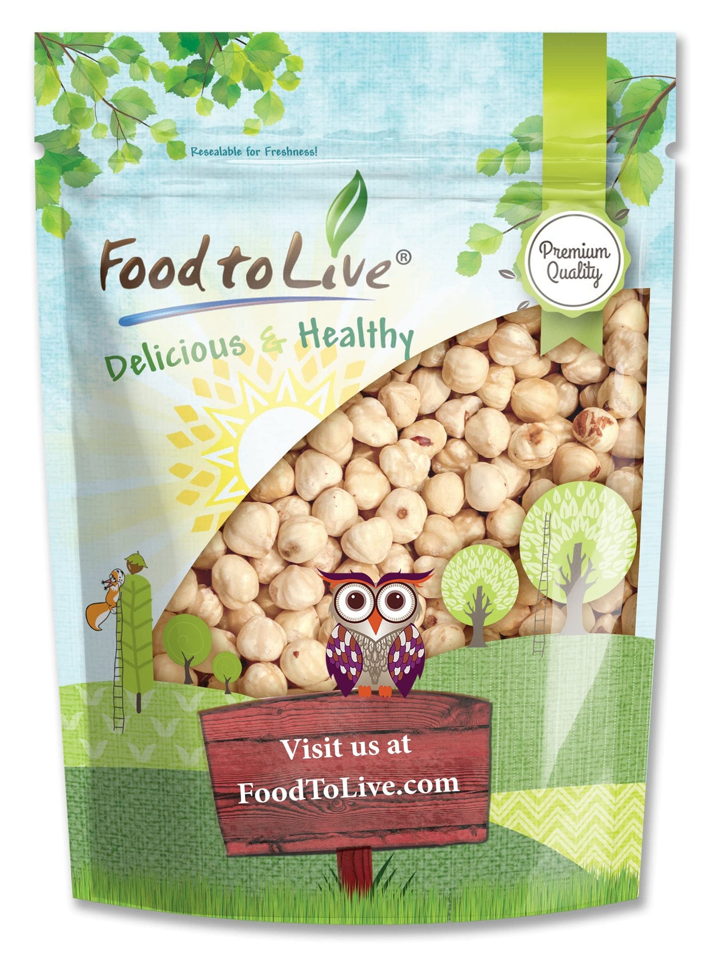 Food to Live Blanched Hazelnuts, 8 Oz Raw Whole Filberts, No Skin, Unsalted, Unroasted Nuts, Vegan Snack, Kosher. Keto. Good Source of Vitamins