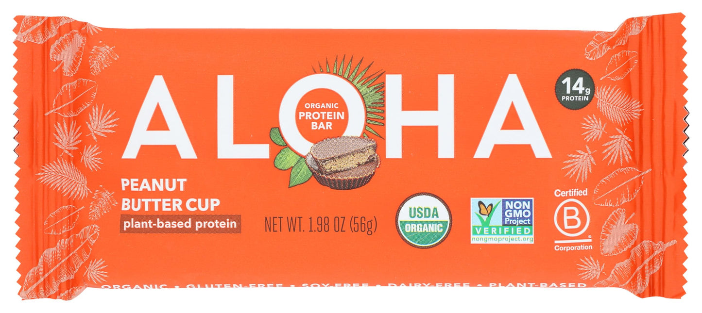 ALOHA Organic Plant Based Protein Bars, Peanut Butter Cup , 1.98-Ounce Bars, (Pack of 5)