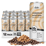 Slate Milk - High Protein Iced Coffee - Cinnamon Swirl Latte - 175mg Caffeine, Lactose Free Energy - 20g Protein, 1g Sugar, 100 Calories, 2g Net