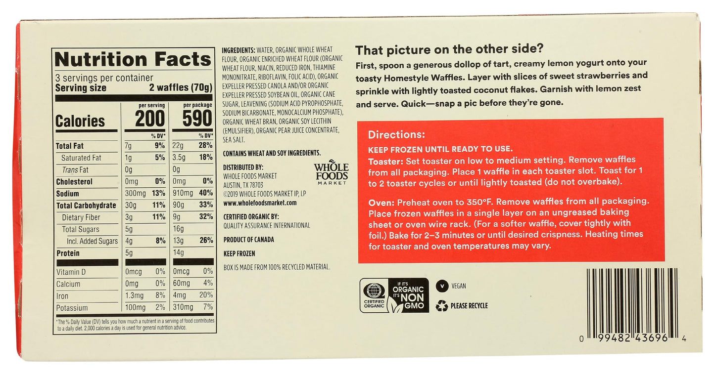 365 by Whole Foods Market, Organic Homestyle Waffles, 6 Pack, 7.4 oz