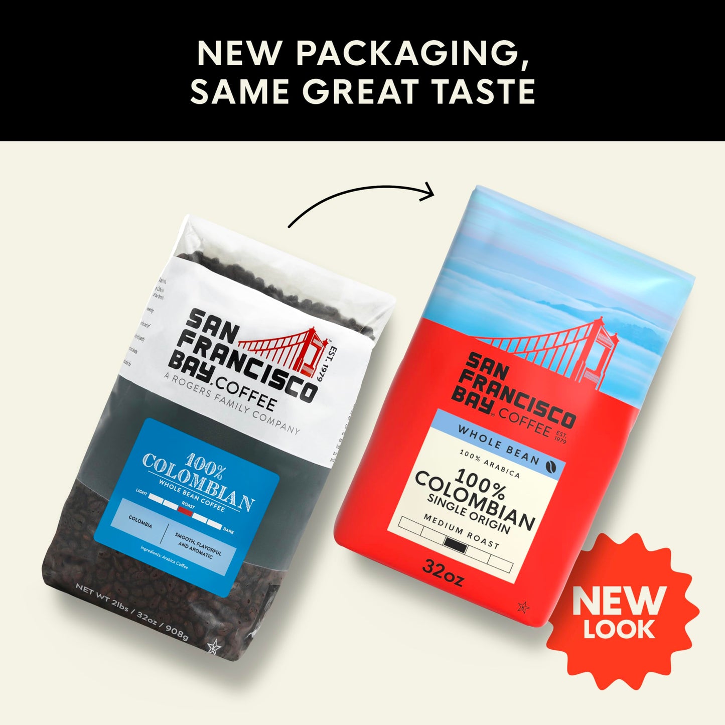 San Francisco Bay Coffee - Medium Roast Whole Bean Coffee - 100% Colombian (2 lb bag)