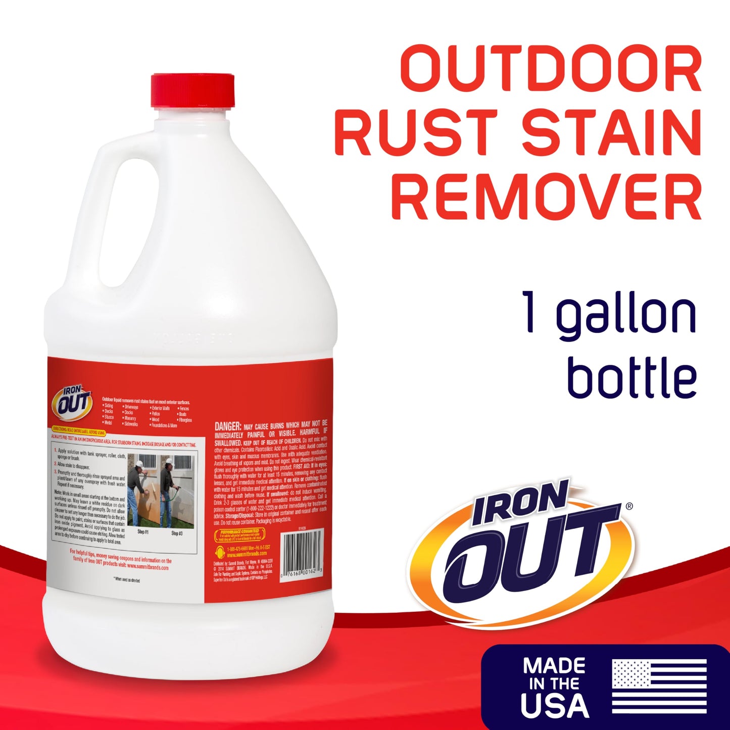 Iron OUT Liquid Rust Stain Remover, Pre-mixed, Quickly Removes Rust Stains from Concrete, Vinyl and Other Outdoor Surfaces, No Scrubbing, Safe to Use