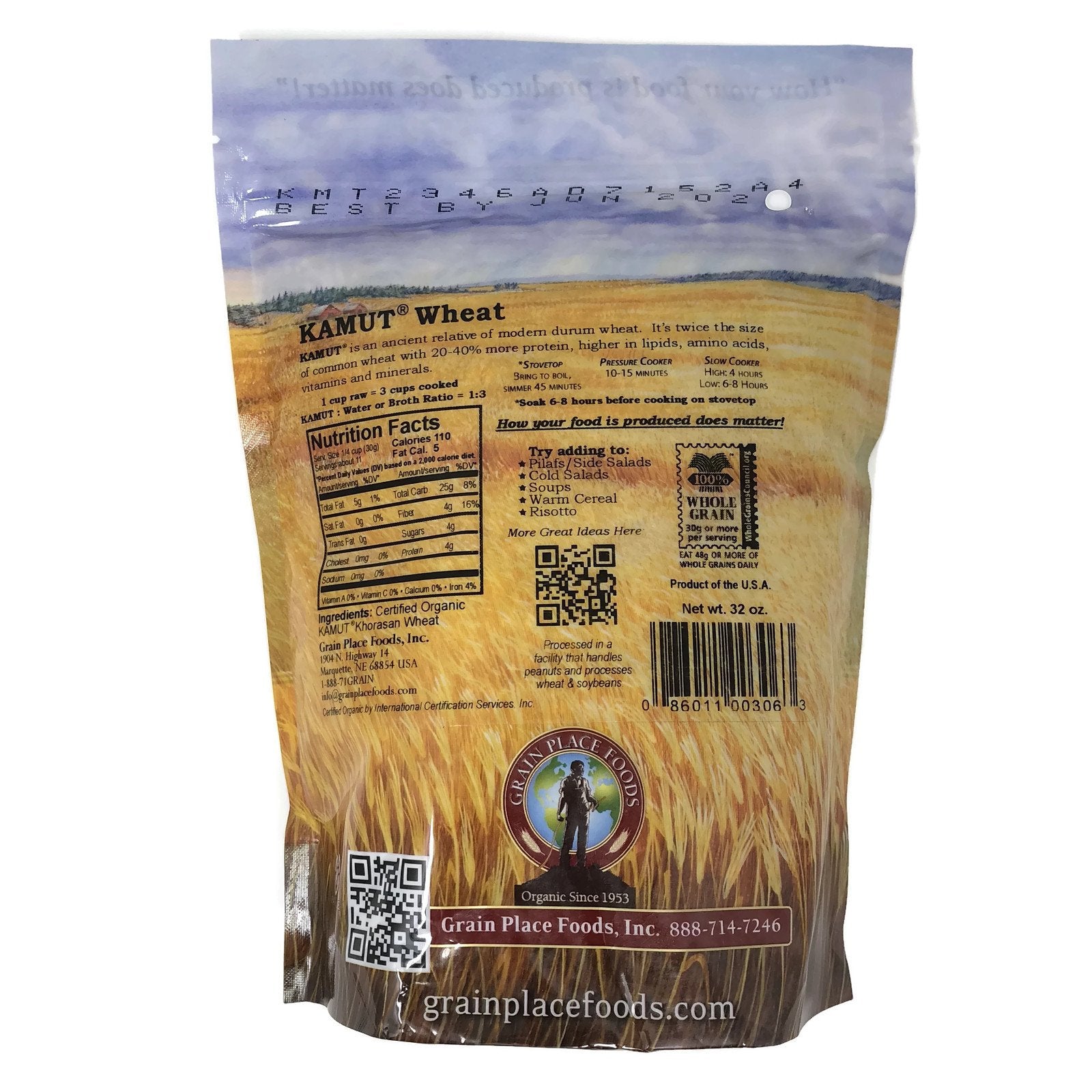 Organic Kamut® Khorasan Wheat Berries - 2 lb Bag - Whole Grain Ancient Wheat | Non-GMO, No Salt, Sugar, or Preservatives | USA Grown by Grain Place Foods