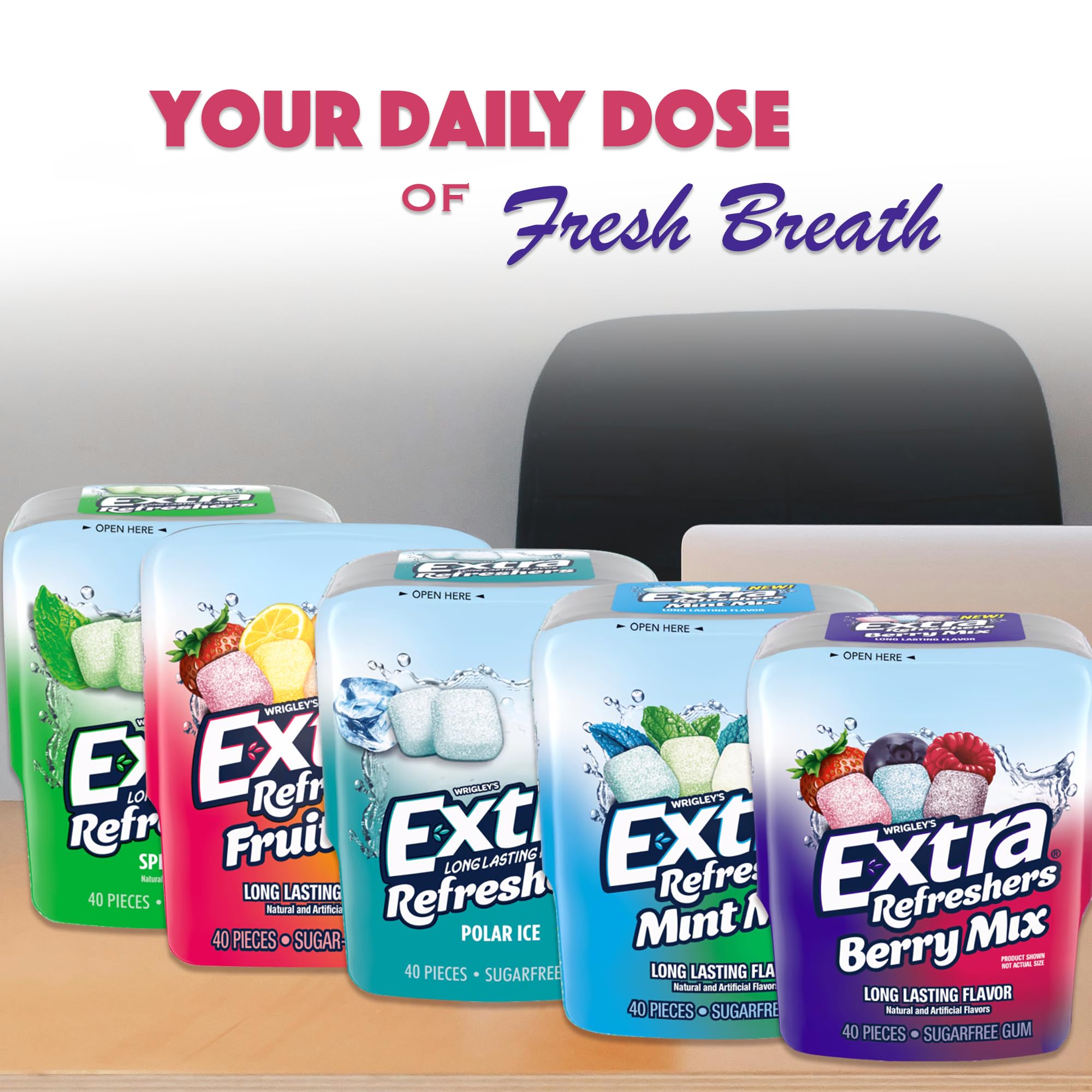Sugar Free Gum Variety 5 Pack- Mint, Fruit Mix, Polar Ice, Spearmint, Berry (40 Piece Bottle, 5 Pack)