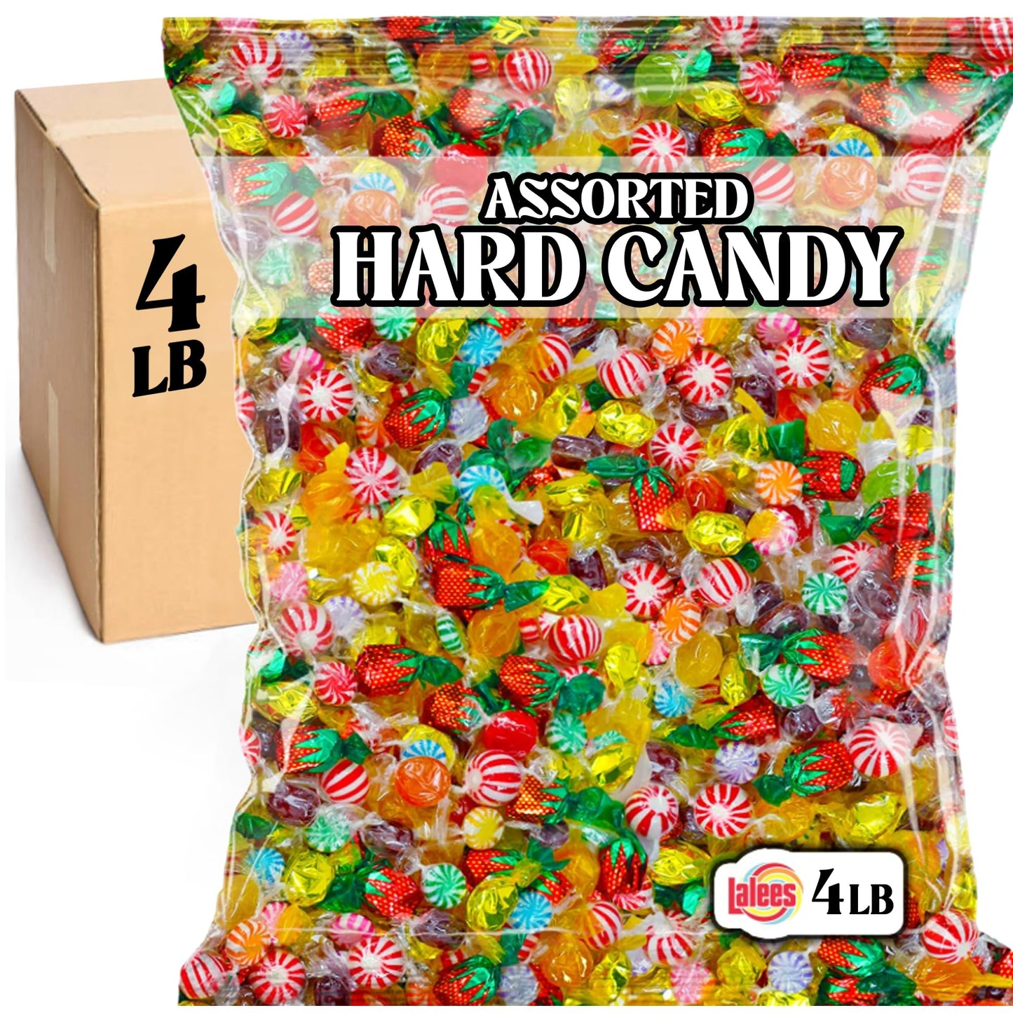 Lalees Bulk Hard Candy - 4 Pounds Individually Wrapped Classic Mix - Approx 300 Pieces - Office Candy Variety Pack for Desk, Front Counter, Lobby