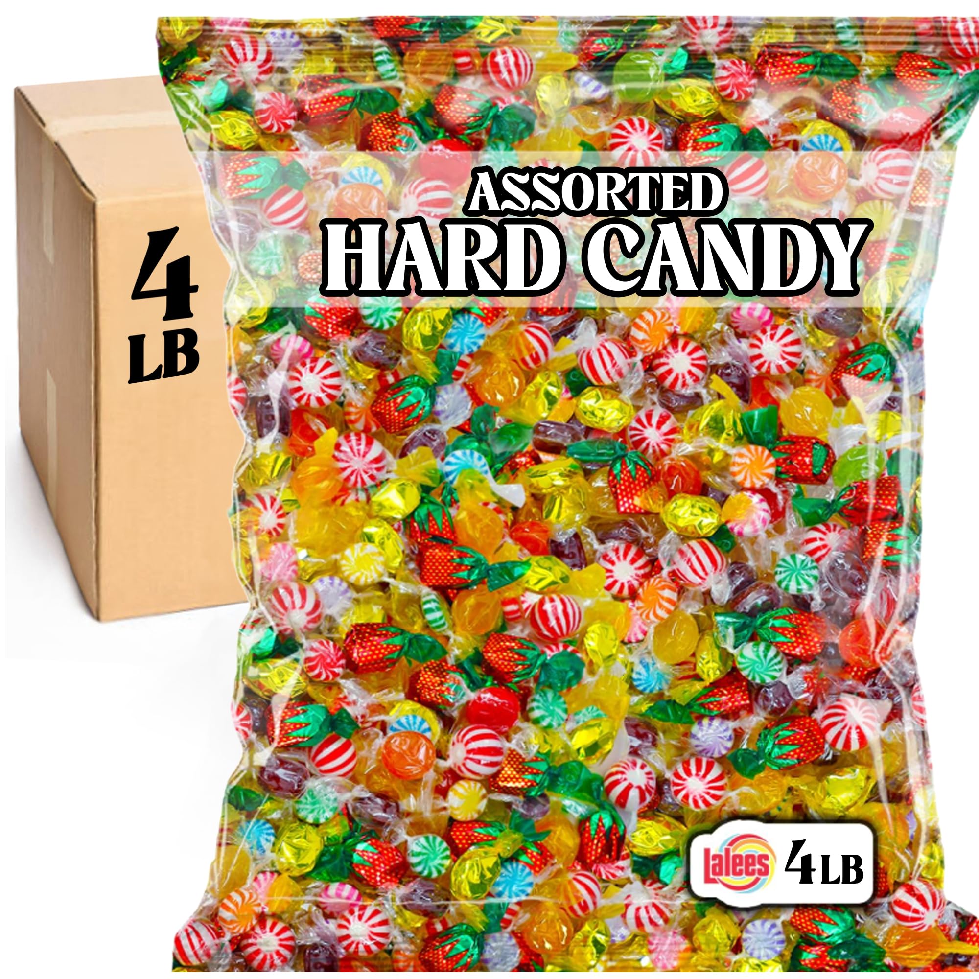 Lalees Bulk Hard Candy - 4 Pounds Individually Wrapped Classic Mix - Approx 300 Pieces - Office Candy Variety Pack for Desk, Front Counter, Lobby